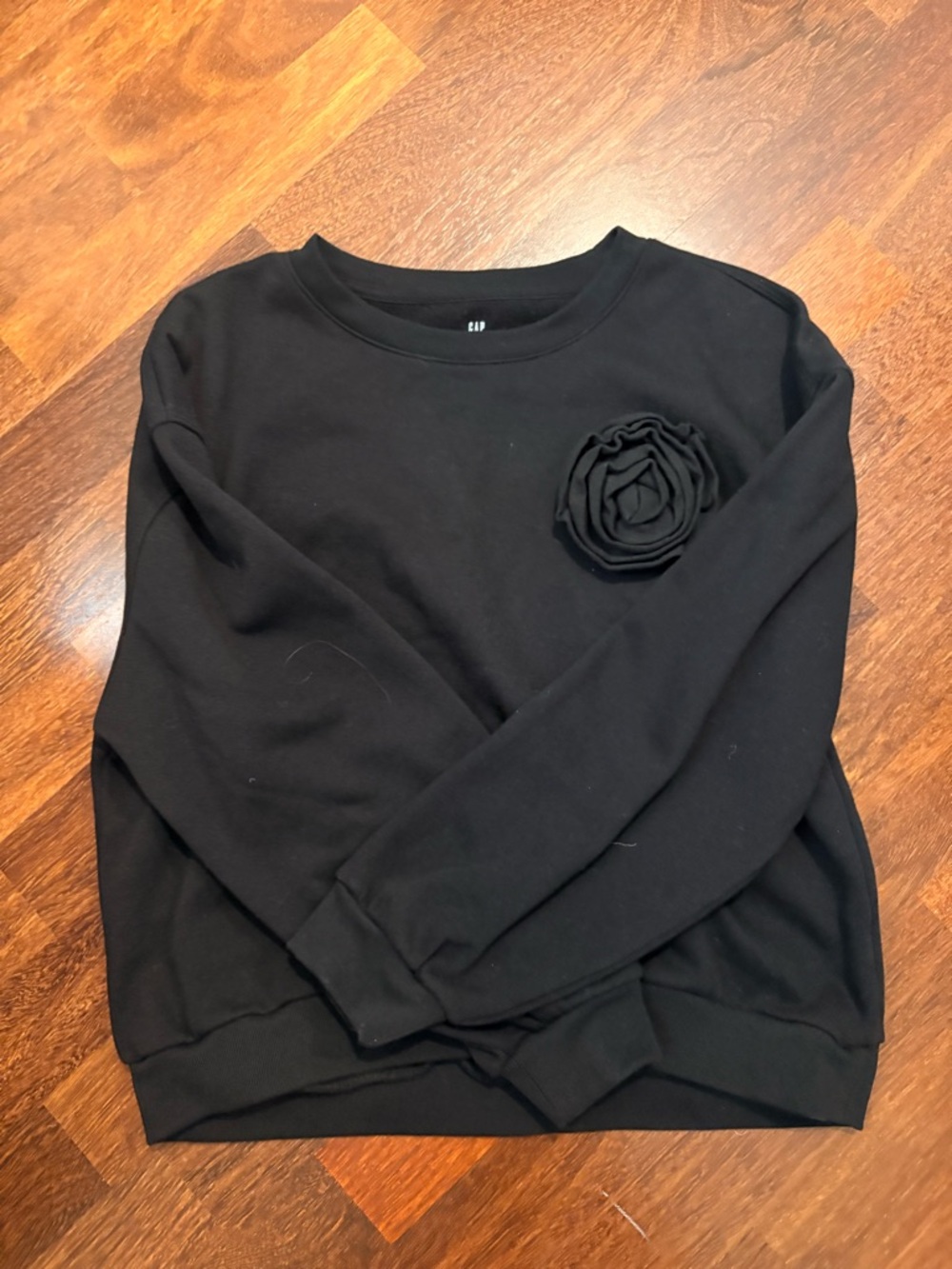 GAP Kids Black Crewneck Sweatshirt with Fabric Rose